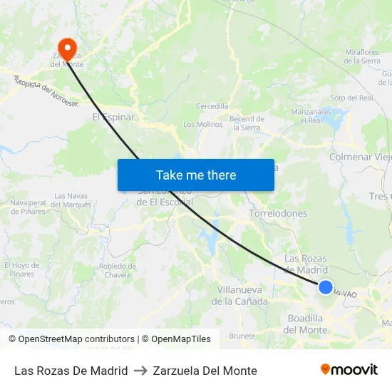 Las Rozas De Madrid to Zarzuela Del Monte map