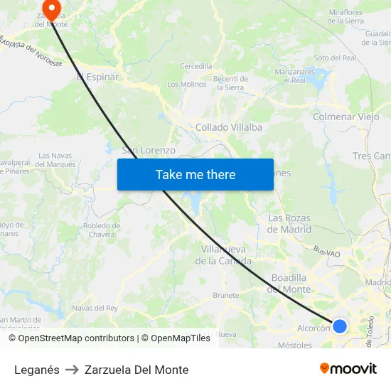 Leganés to Zarzuela Del Monte map