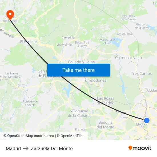 Madrid to Zarzuela Del Monte map
