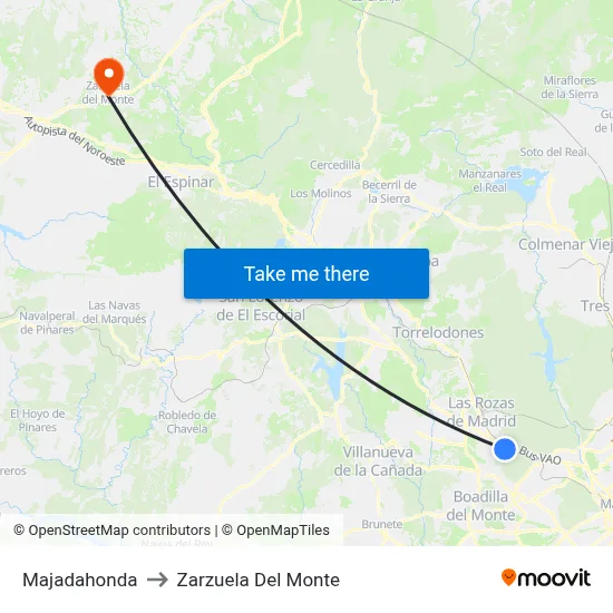 Majadahonda to Zarzuela Del Monte map