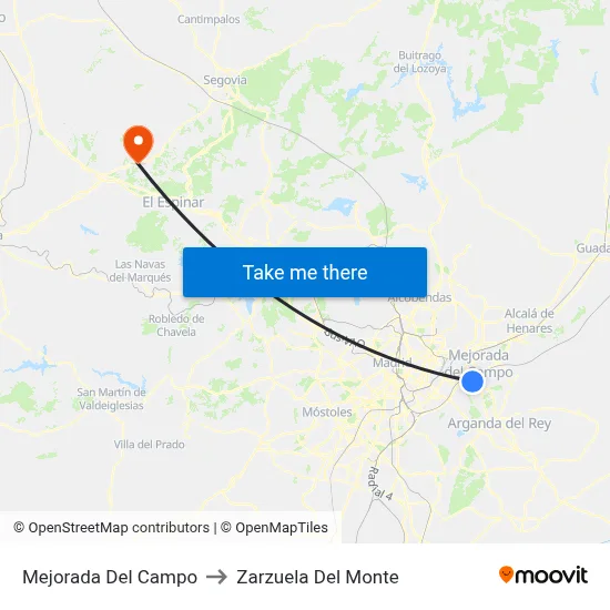 Mejorada Del Campo to Zarzuela Del Monte map