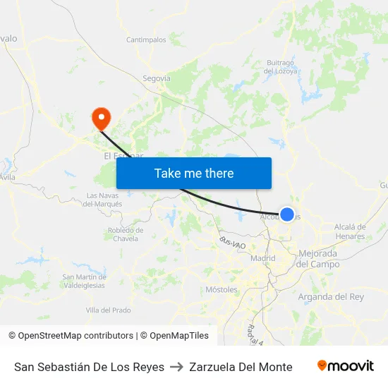 San Sebastián De Los Reyes to Zarzuela Del Monte map