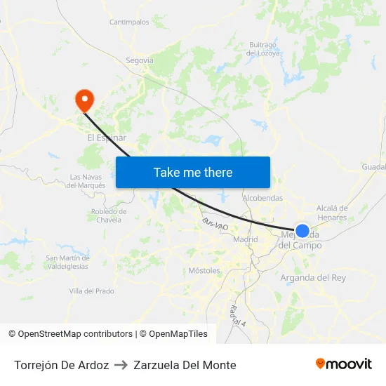 Torrejón De Ardoz to Zarzuela Del Monte map