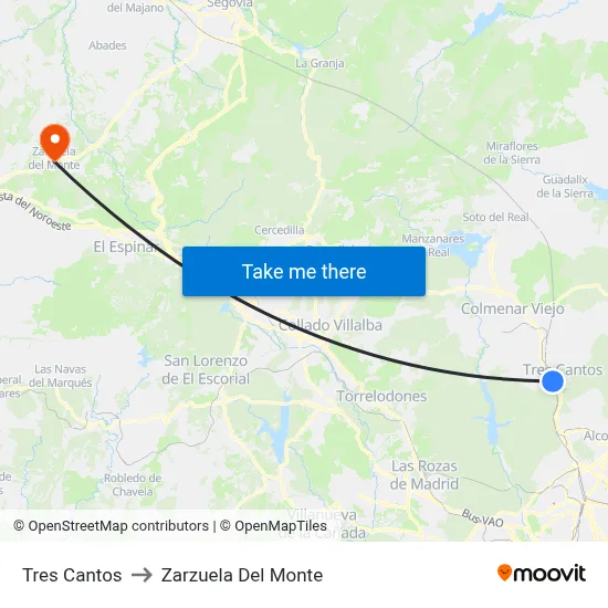 Tres Cantos to Zarzuela Del Monte map