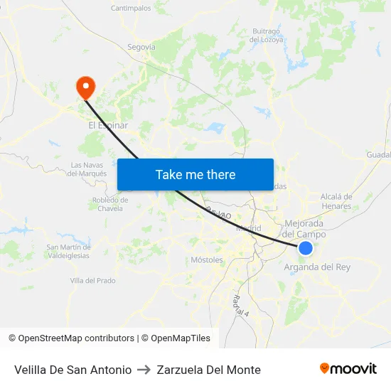 Velilla De San Antonio to Zarzuela Del Monte map
