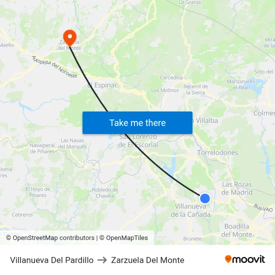 Villanueva Del Pardillo to Zarzuela Del Monte map
