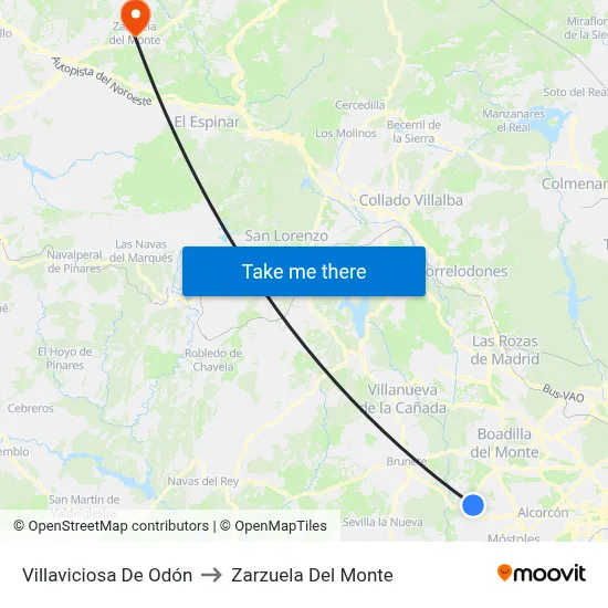 Villaviciosa De Odón to Zarzuela Del Monte map