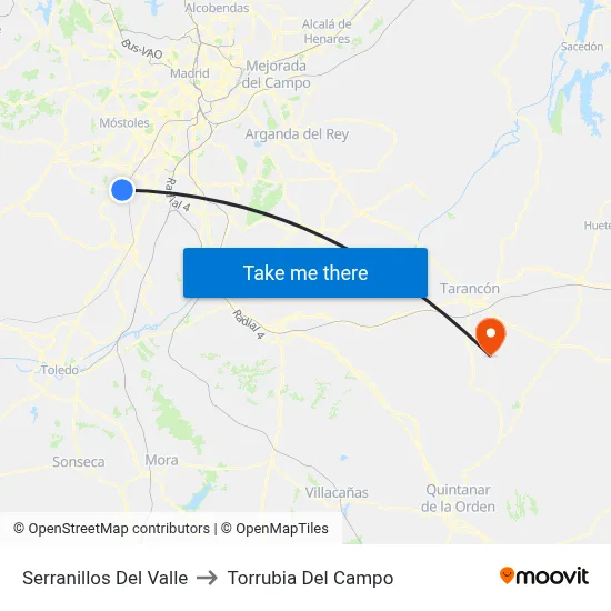 Serranillos Del Valle to Torrubia Del Campo map