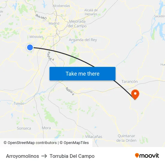 Arroyomolinos to Torrubia Del Campo map