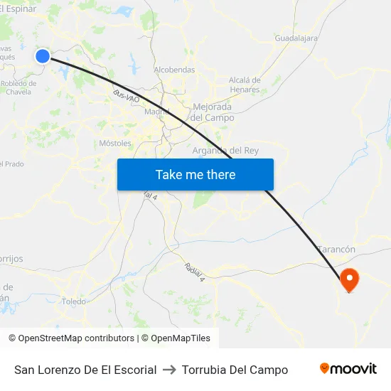 San Lorenzo De El Escorial to Torrubia Del Campo map