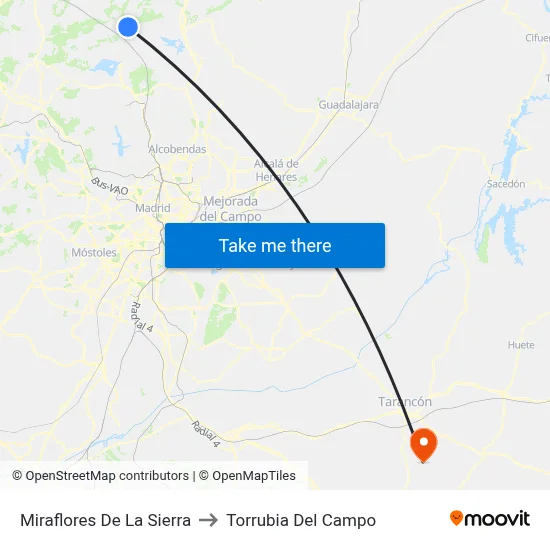 Miraflores De La Sierra to Torrubia Del Campo map