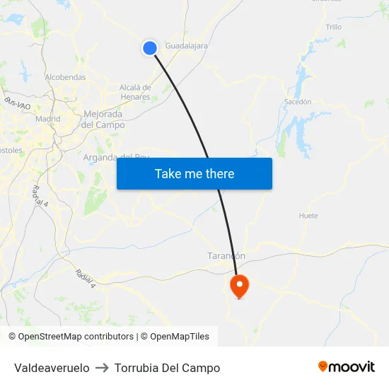 Valdeaveruelo to Torrubia Del Campo map