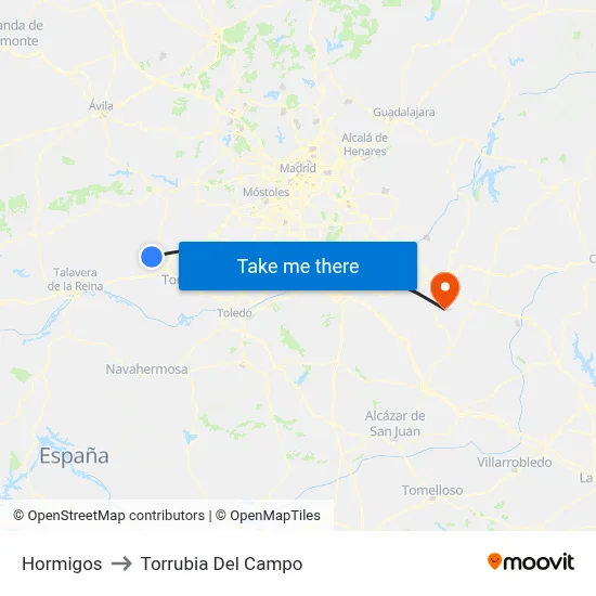 Hormigos to Torrubia Del Campo map