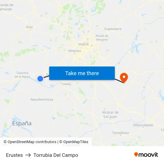 Erustes to Torrubia Del Campo map