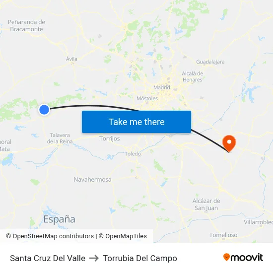 Santa Cruz Del Valle to Torrubia Del Campo map