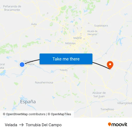 Velada to Torrubia Del Campo map