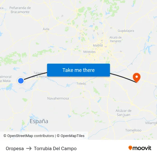 Oropesa to Torrubia Del Campo map