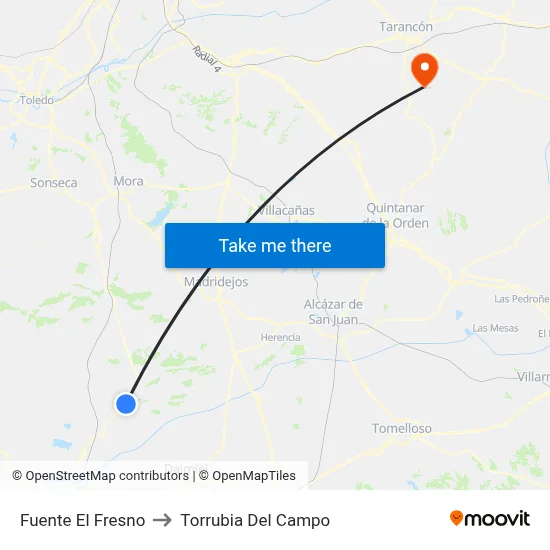 Fuente El Fresno to Torrubia Del Campo map