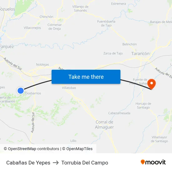 Cabañas De Yepes to Torrubia Del Campo map