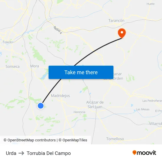 Urda to Torrubia Del Campo map