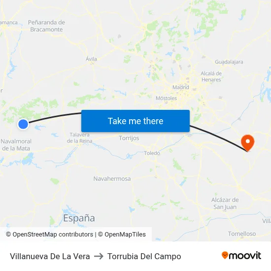 Villanueva De La Vera to Torrubia Del Campo map