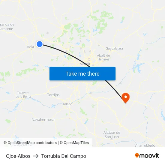 Ojos-Albos to Torrubia Del Campo map