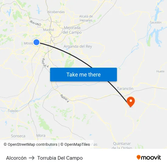 Alcorcón to Torrubia Del Campo map