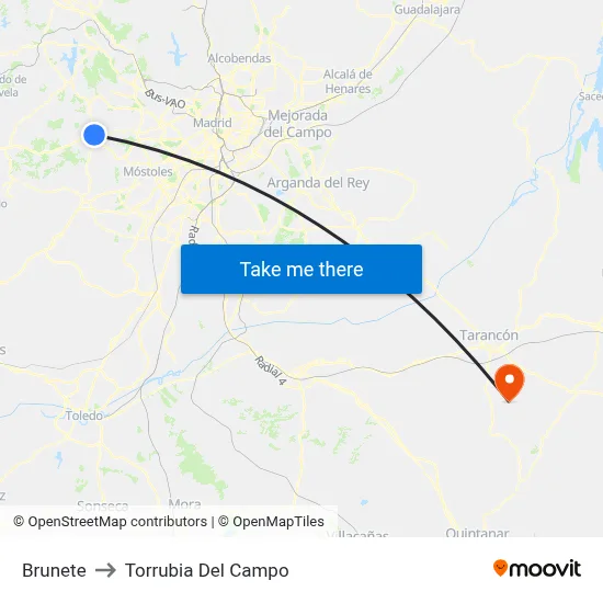 Brunete to Torrubia Del Campo map