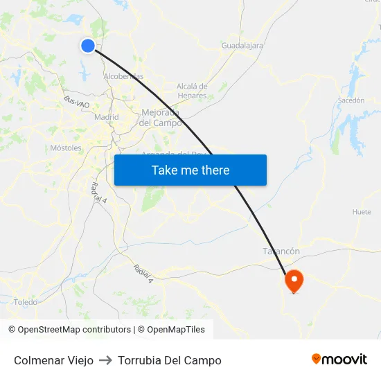 Colmenar Viejo to Torrubia Del Campo map