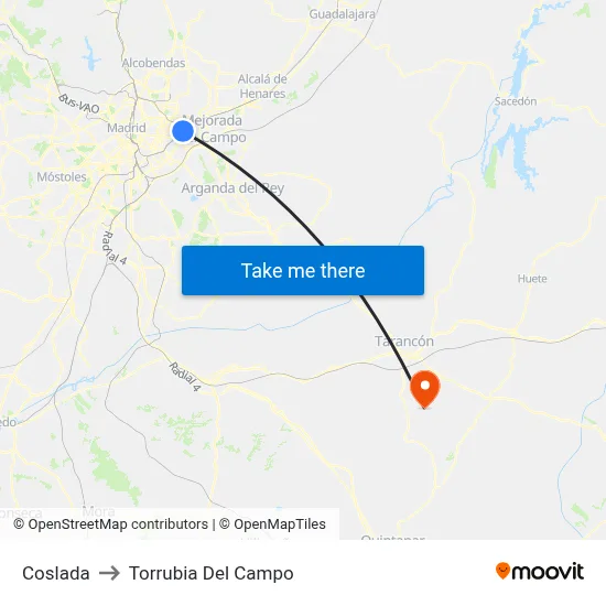 Coslada to Torrubia Del Campo map