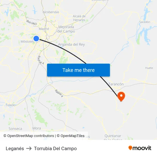 Leganés to Torrubia Del Campo map