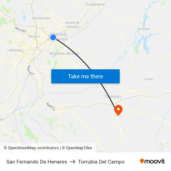 San Fernando De Henares to Torrubia Del Campo map