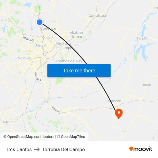 Tres Cantos to Torrubia Del Campo map