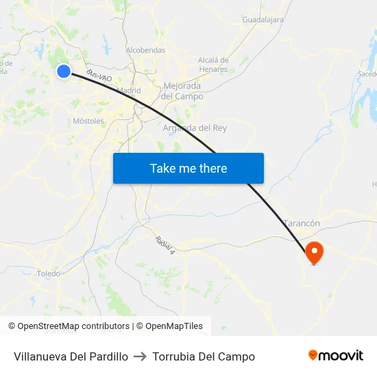Villanueva Del Pardillo to Torrubia Del Campo map