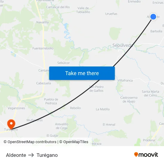 Aldeonte to Turégano map