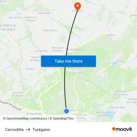 Cercedilla to Turégano map