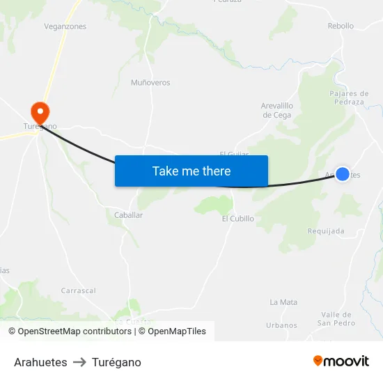 Arahuetes to Turégano map
