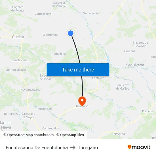 Fuentesaúco De Fuentidueña to Turégano map