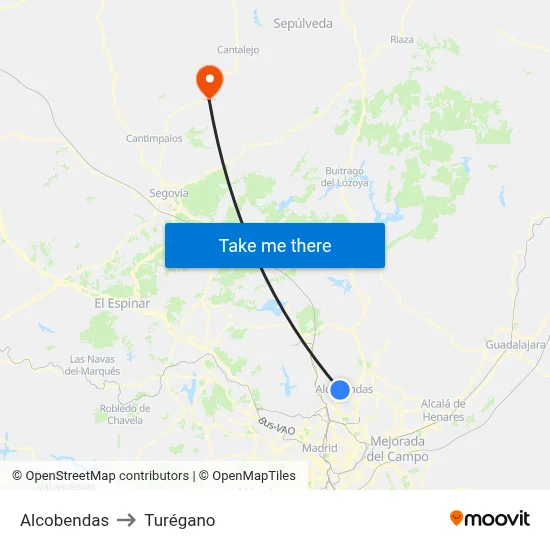 Alcobendas to Turégano map