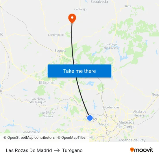 Las Rozas De Madrid to Turégano map
