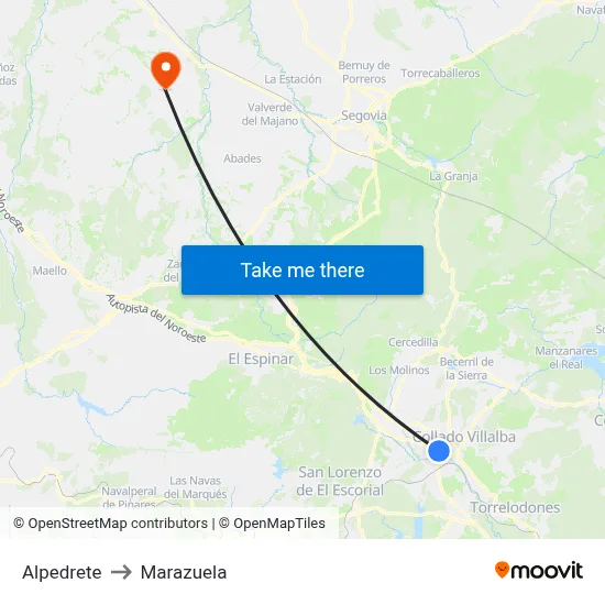 Alpedrete to Marazuela map