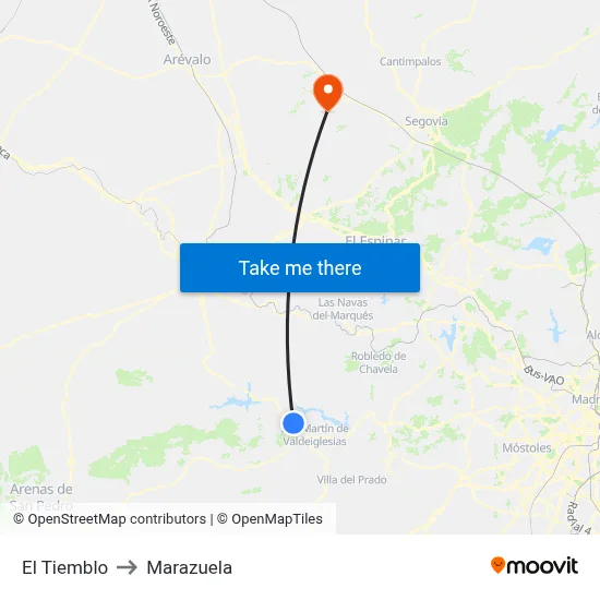 El Tiemblo to Marazuela map