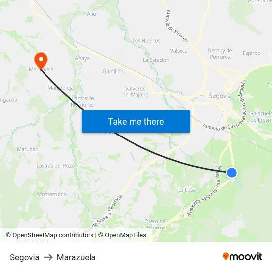 Segovia to Marazuela map