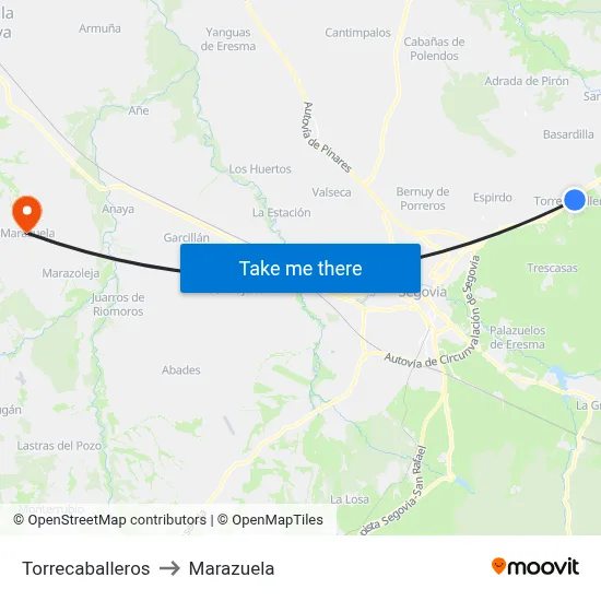 Torrecaballeros to Marazuela map