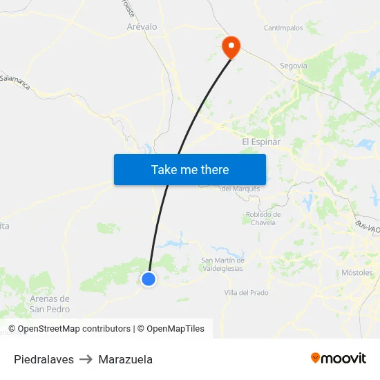 Piedralaves to Marazuela map