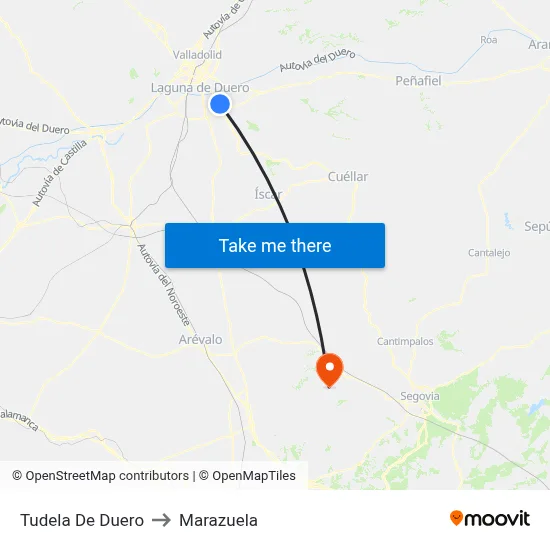 Tudela De Duero to Marazuela map