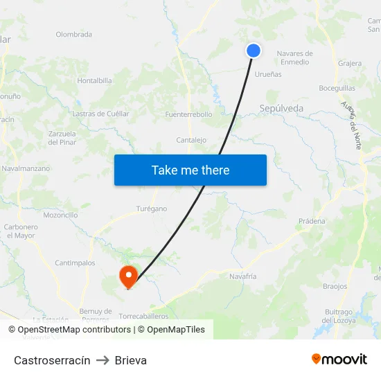 Castroserracín to Brieva map
