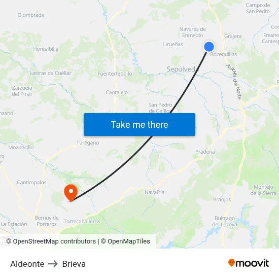 Aldeonte to Brieva map