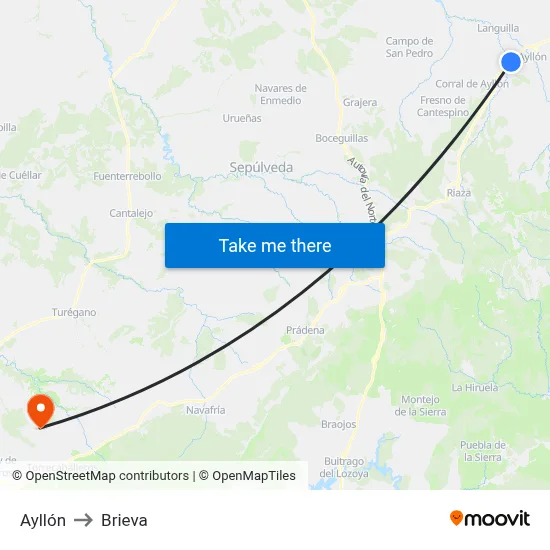 Ayllón to Brieva map