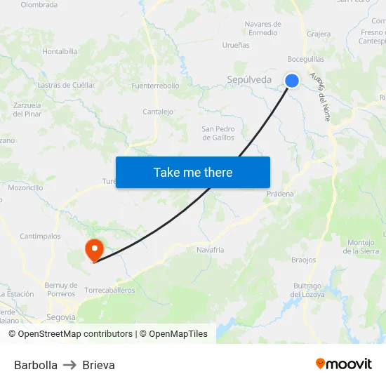 Barbolla to Brieva map